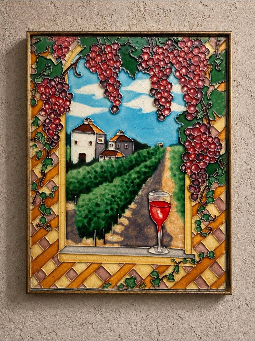 Original Encaustic Tuscan Vineyard Reverie Handmade Window Tile Art #0601266